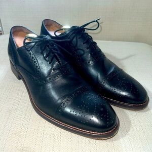 JOHNSTON & MURPHY CONARD CAP TOE MENS DRESS SHOES SZ 12M BLACK LEATHER
